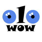 Große blaue Augen, schwarze Nase und die Buchstaben WOW als Mund. Logo von Psychologica